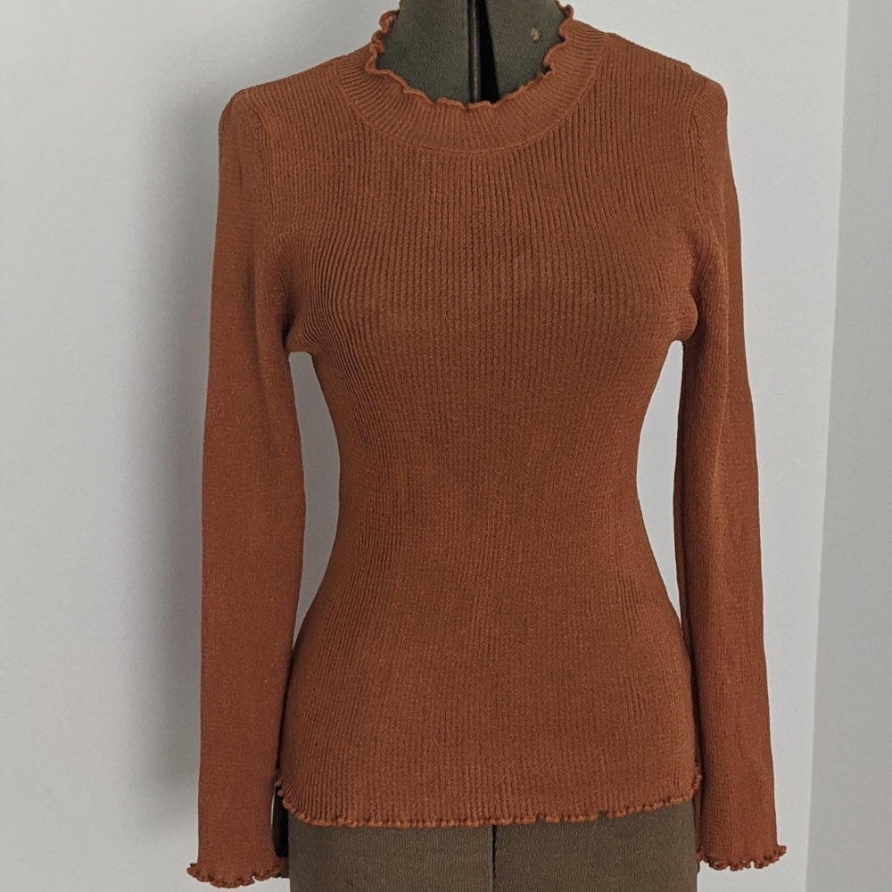 Top shop orange lettuce detail turtleneck NWT
